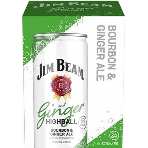 Jim Beam Ginger Highball Cocktails Ready-to-Drink 4x355ml
