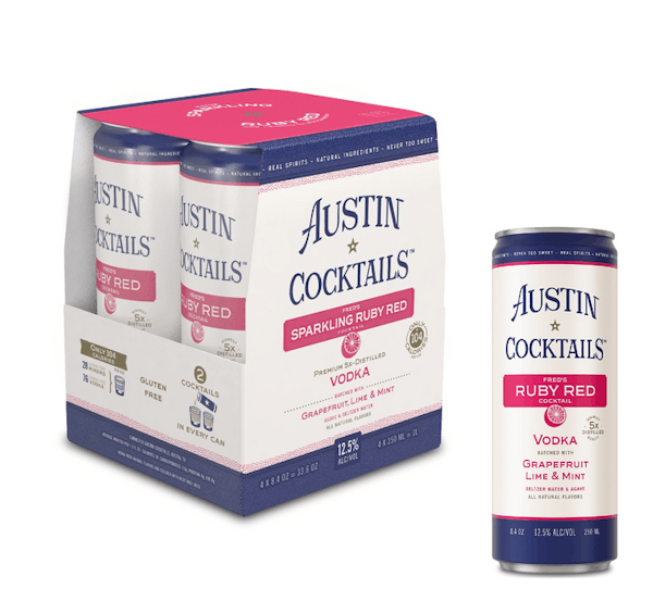 Austin Cocktails Sparkling Ruby Red Vodka Grapefruit Lime and Mint 4 pack 355 ML