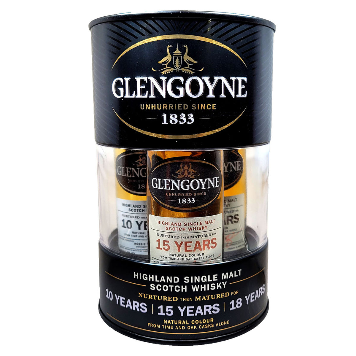 Glengoyne 10/15/18 years Single Malt Drum gift set 50ml