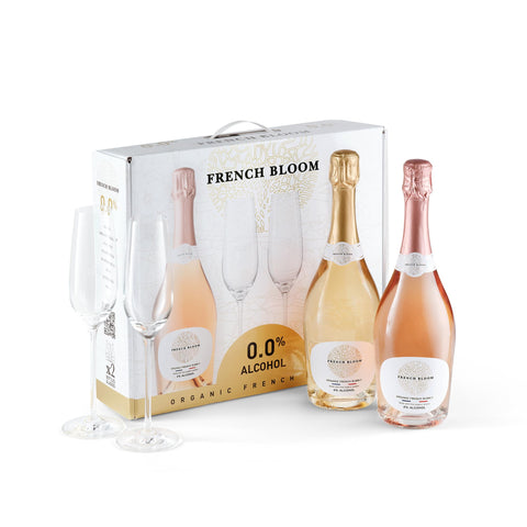 French Bloom Organic French Bubbly Gift Set Blanc and Rose /w 2 Glasses 750 ml