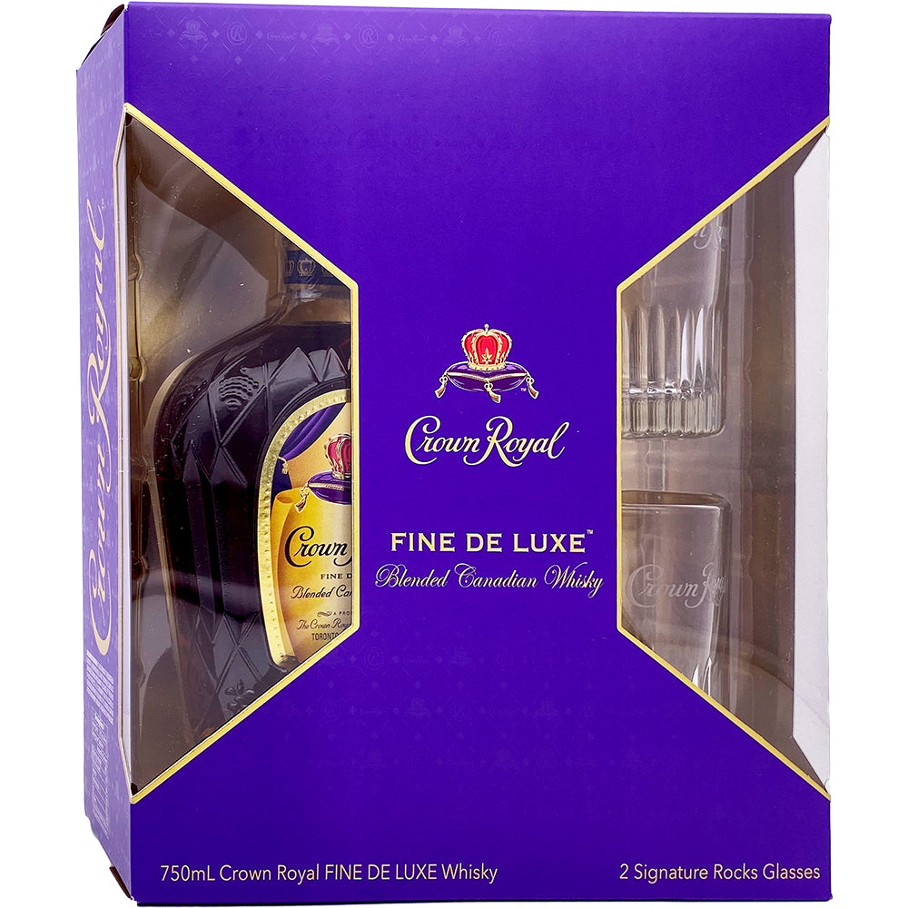 Crown Royal Fine De Luxe Blended Canadian Whiskey Two Glass Cup Gift Set 750 ml