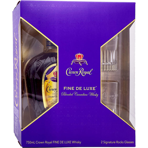 Crown Royal Fine De Luxe Blended Canadian Whiskey Two Glass Cup Gift Set 750 ml