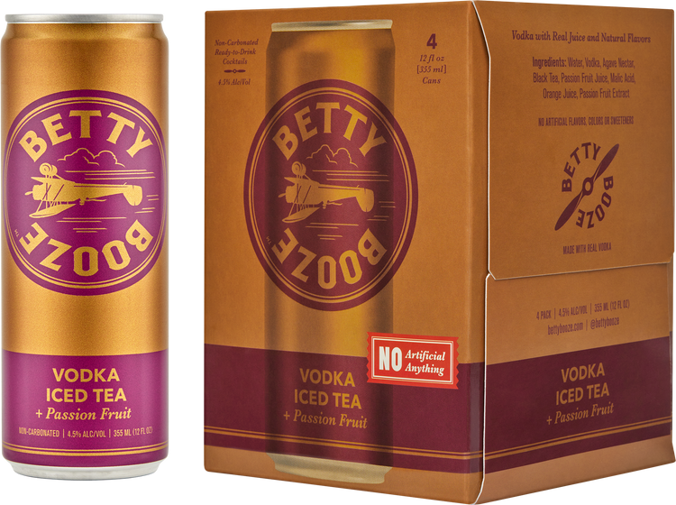Betty Booze Vodka Iced Passion Fruit Tea 4 Pack 355 ml