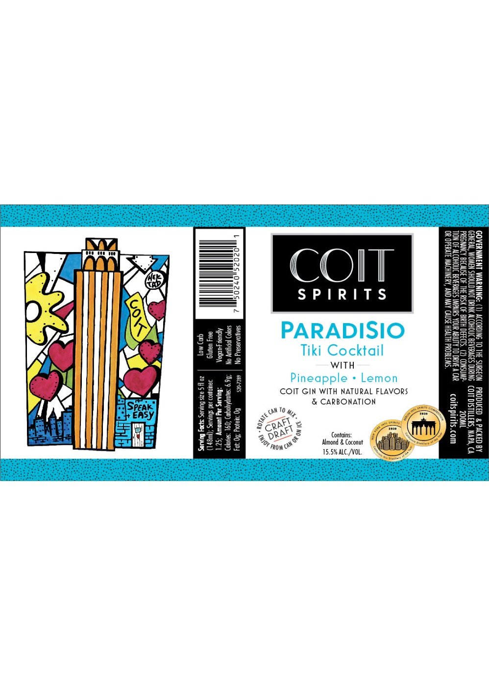 Coit Spirits Paradisio Tiki Cocktail Pineapple Lemon (4 pack) 200 ml