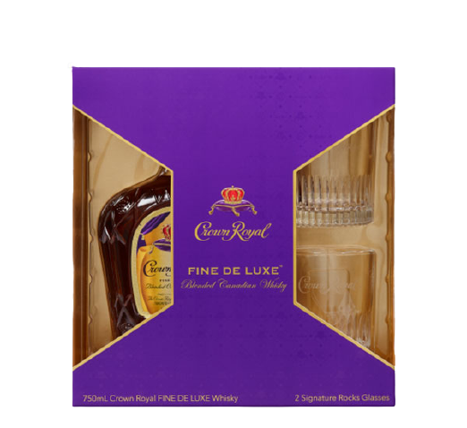 Crown Royal Fine De Luxe Blended Canadian Whiskey Two Glass Cup Gift Set 1.75L