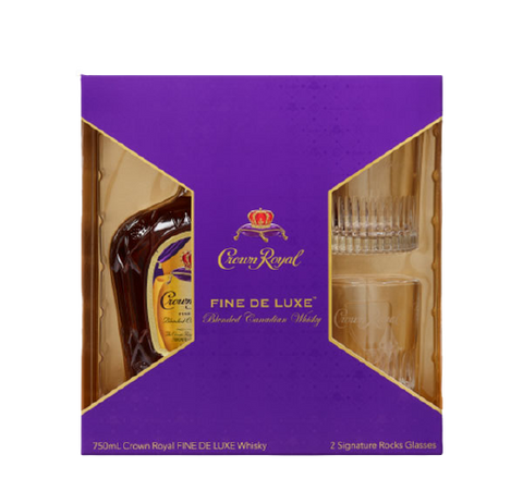 Crown Royal Fine De Luxe Blended Canadian Whiskey Two Glass Cup Gift Set 1.75L