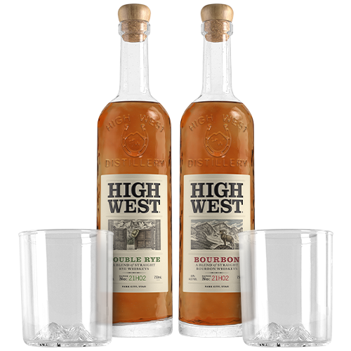 High West Distillery Straight Rye and  Bourbon Huckleberry Whiskey/ w glasses 750 ml