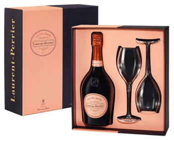 Laurent Perrier Cuvee Rose Champagne w/2 Glasses Gift Set 750 ml