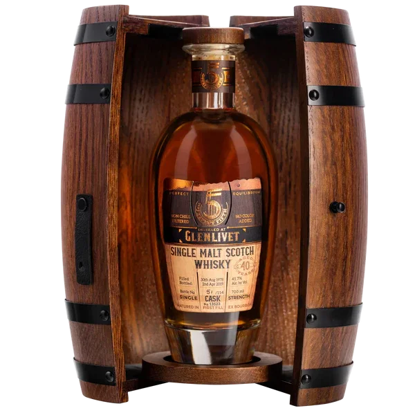 The Perfect Fifth Glenlivet 40 Year Old single cask strength Speyside whisky, cask 13523, wooden barrel case 700ml