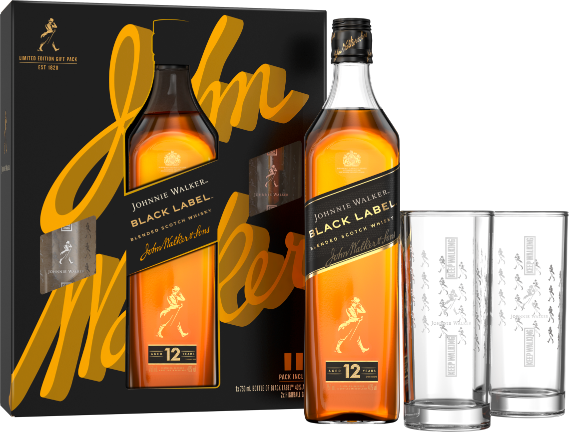 Johnnie Walker Black Label Blended Scotch Whisky Gift Pack
