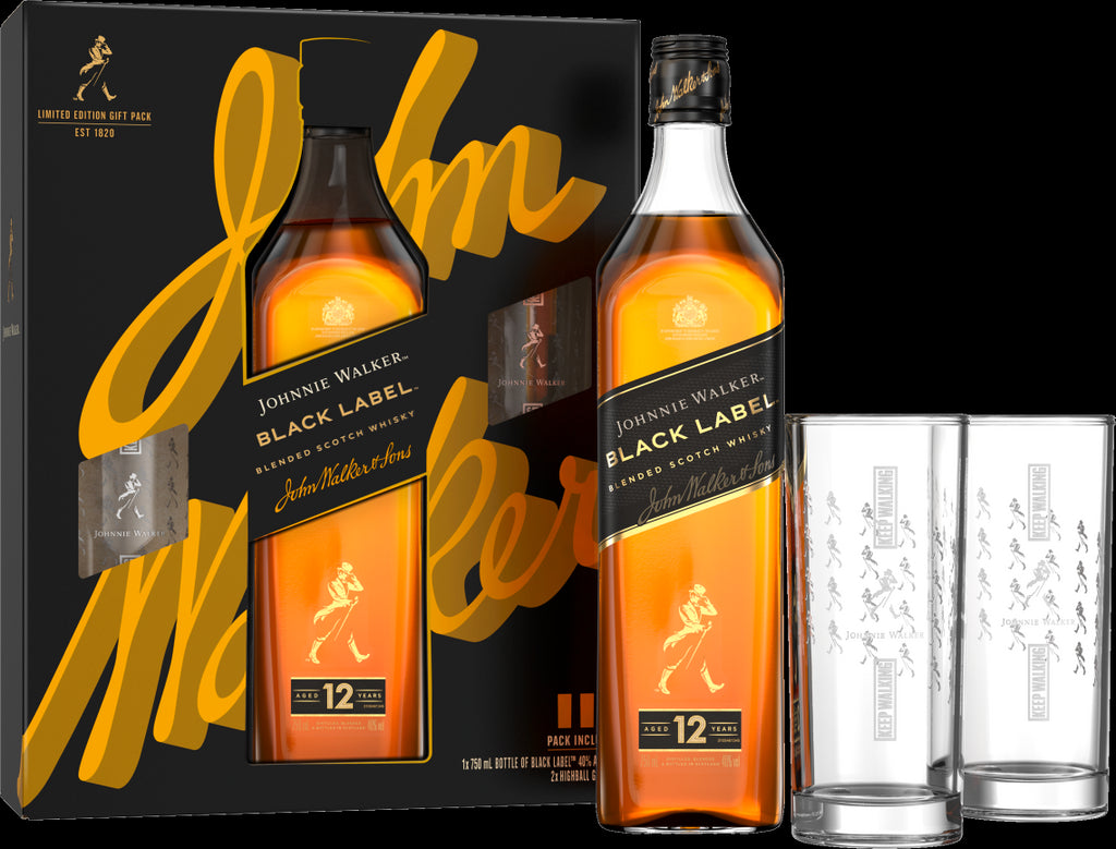 Johnnie Walker - Black Label Scotch Whisky 12 year Gift Set with 2 Glasses  - Calvert Woodley Wines & Spirits