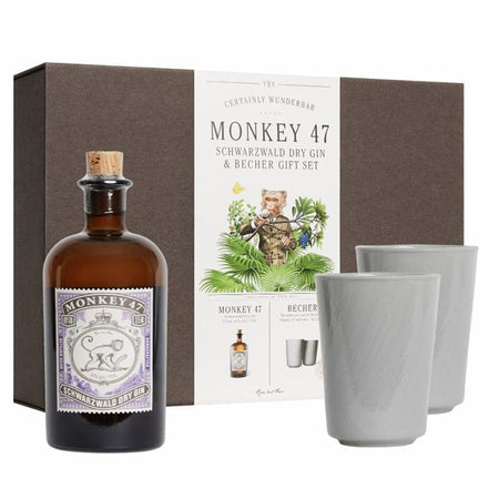Monkey 47 Schwarzwald Dry Gin & Becher Gift Set 2 Ceramic Cups 375ml