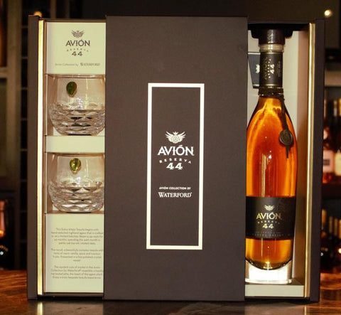 Avion reserva 44 waterford extra anejo crystal set