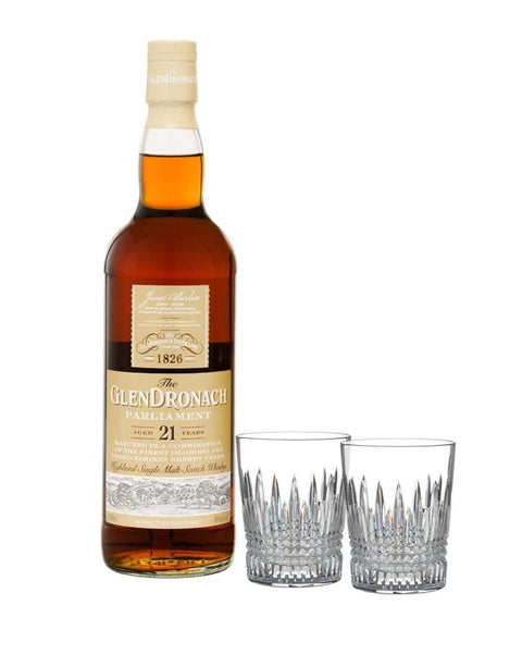The Glendronach 21-Year-Old Parliament with Waterford Lismore Diamond Tumbler Pair