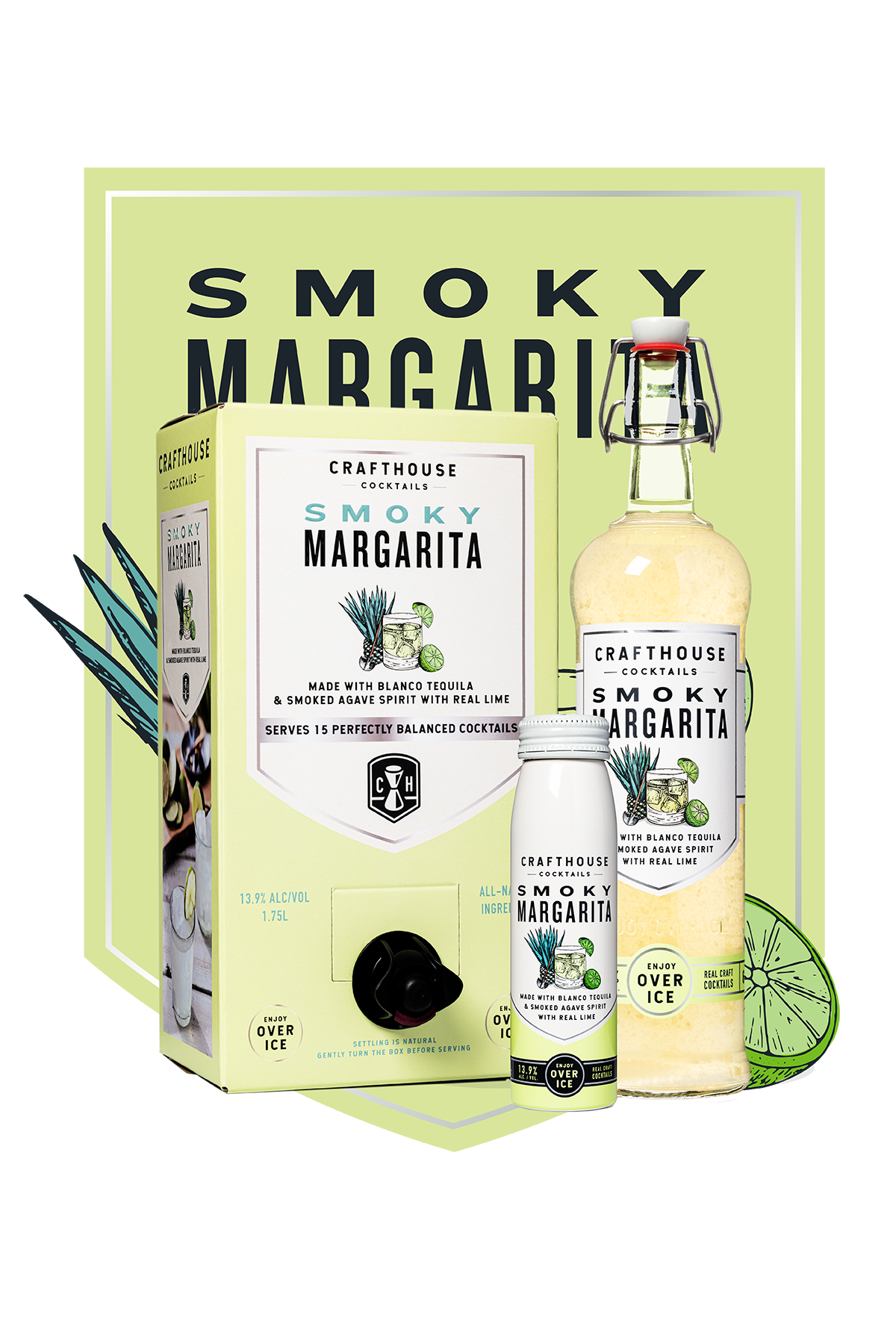 Crafthouse Cocktails Smoky Margarita Tequila Blanco and Smoked Agave with real Lime 1.75 L