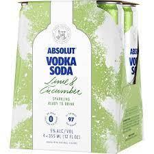 Absolut Lime and Cucumber Sparkling Vodka Soda (4 Pack) 355 ML