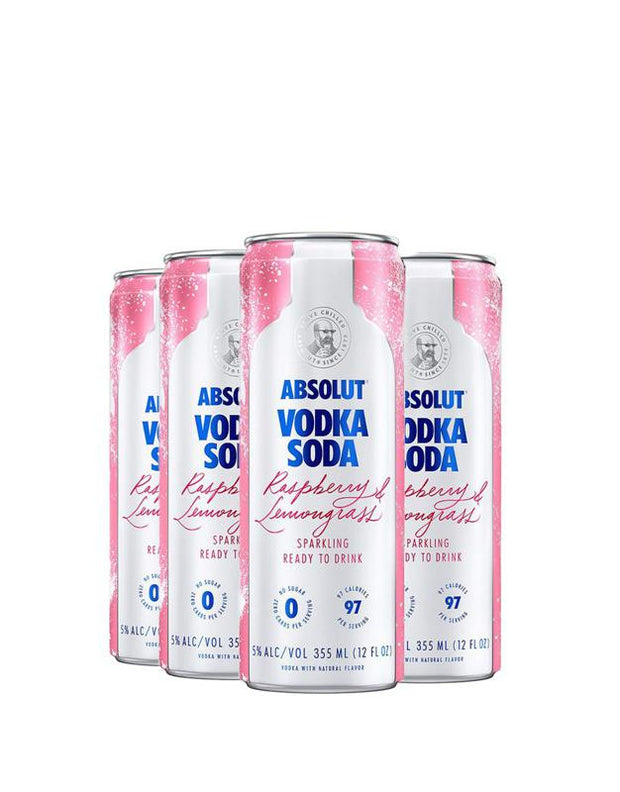 Absolut Vodka Soda Raspberry & Lemongrass (4 Pack) 12oz